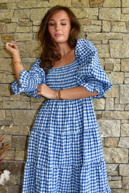 Nonni Gingham Darling Dress Malibu Blue